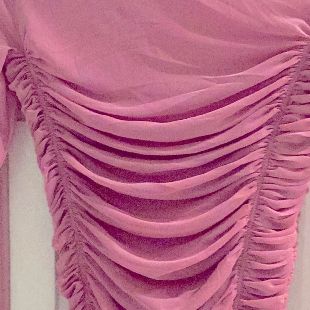 Free People Pink Mesh Ruched Bodysuit - Picture 7 of 8